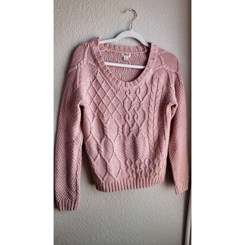 Mossimo Supply Co Pink Cable Knit Sweater Large Chunky Crew Neck 2016